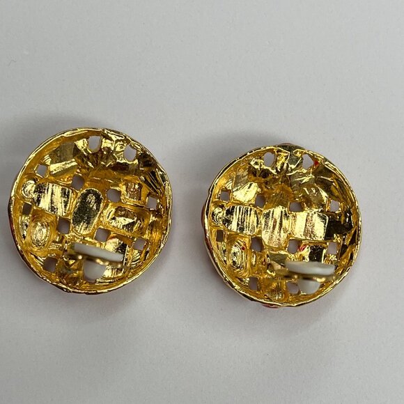 Vintage Gold & Red Enamel Clip-On Earrings - Picture 3 of 4